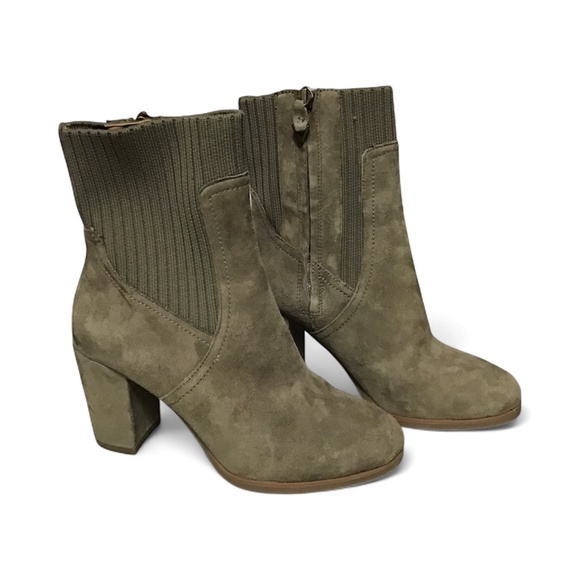Vionic Womens Perk Kaylee Ankle Boots 5 Olive Suede Knit Heel Almond Toe - Picture 4 of 8